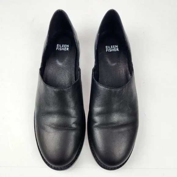 SOLD-Eileen Fisher Allen Smooth Leather Loafer Womens Size 6.5 Black Slip On - Picture 9 of 9